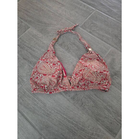 VIX Paula Hermanny Triangle Bikini Top Halter Style Red and Green Gold Paisley D - Picture 1 of 8